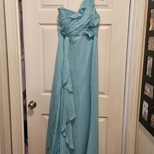 David's Bridal One Shoulder Aqua Dress